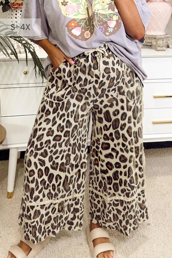 Leopard Wide Leg Cropped Pants