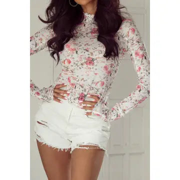 Floral Mesh Long Sleeve Top