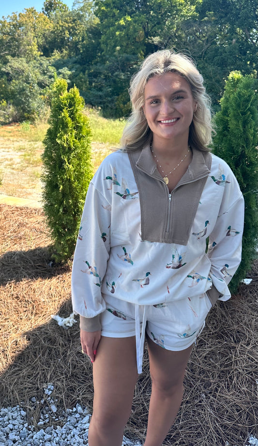 Mallard Print Quarter-Zip Short Set