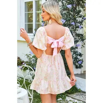 Floral Pink Bow Back Dress